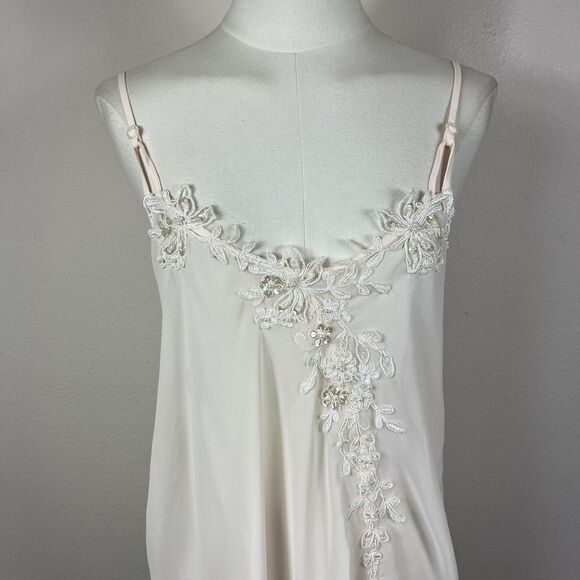 Y2K Dentelle Babydoll Lingerie Womens Large Beige Sheer Beaded Lace Fairycore - Picture 3 of 8